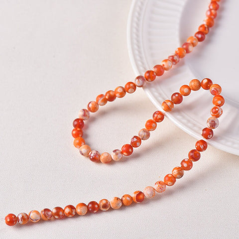 Fiery Red Variegated Agate, Round Beads, 6mm or 8mm, Fire Agate, WHOLESALE