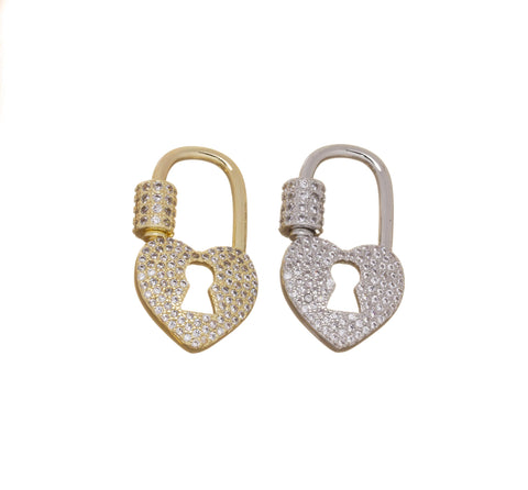Carabiner CZ Heart Clasp With Screw,Gold Or Silver Heart Clasp,CZ Heart Clasp For Jewelry Making,Pave Heart Clasp For Jewelry,CLG-CLS161
