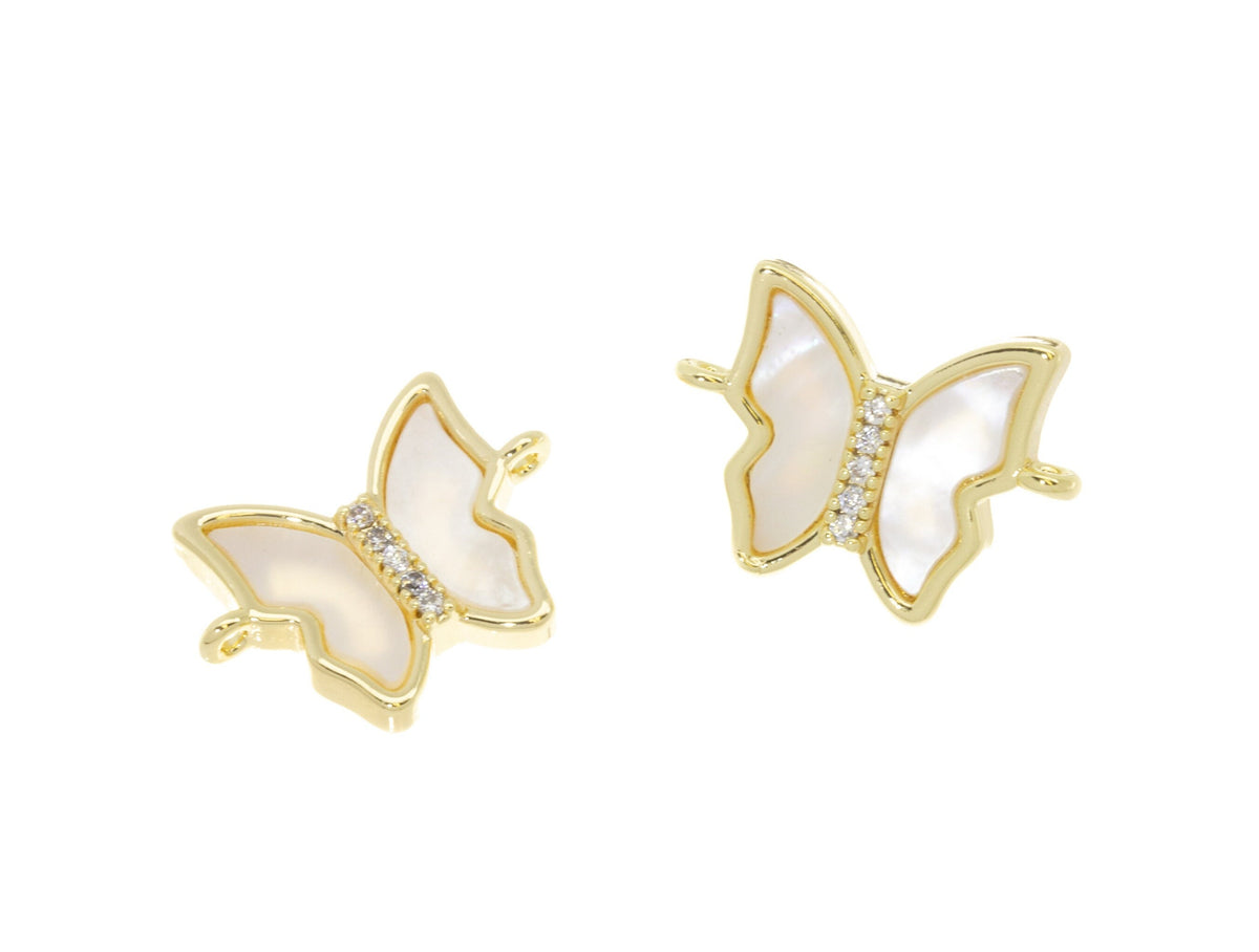 Butterfly Connector Charm,Gold Inlay MOP Butterfly CZ Connector Charm,Pave Butterfly Connector For Jewelry Making,CNG010