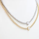 Bezel-Set Crystal Tennis Necklace with Heart Pendant, NLG-NLS1053