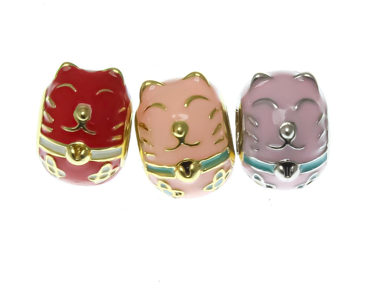 18k Good Luck Cat Spacer, Cute Cat, 3 Different Variations Red, Pink, or Peach, Animal Lovers, Cat mom, Money Cat, Good Luck Cat, SPG117