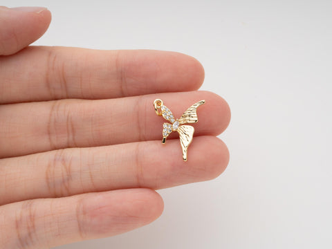 CZ Paved Gold Butterfly, Sparkly Butterfly charm for necklace or earrings, Dainty charm, CPG772