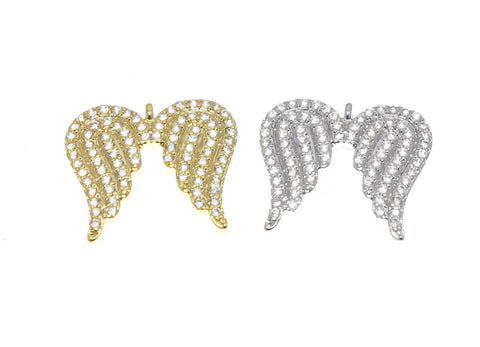 18k Gold Angel Wings, Micro Pave CZ Tiny Gold or Silver Angel Wings, Dainty Angel Wing for Charm, CPG2308, CPS2308