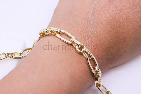 Gold Chunky Hand Soldered Chain, 15x8mm and 7mm, Perfect for Chunky Chain Layering, 80s looks, 1 ft, 10 ft or 30 feet, WHOLESALE CHG034