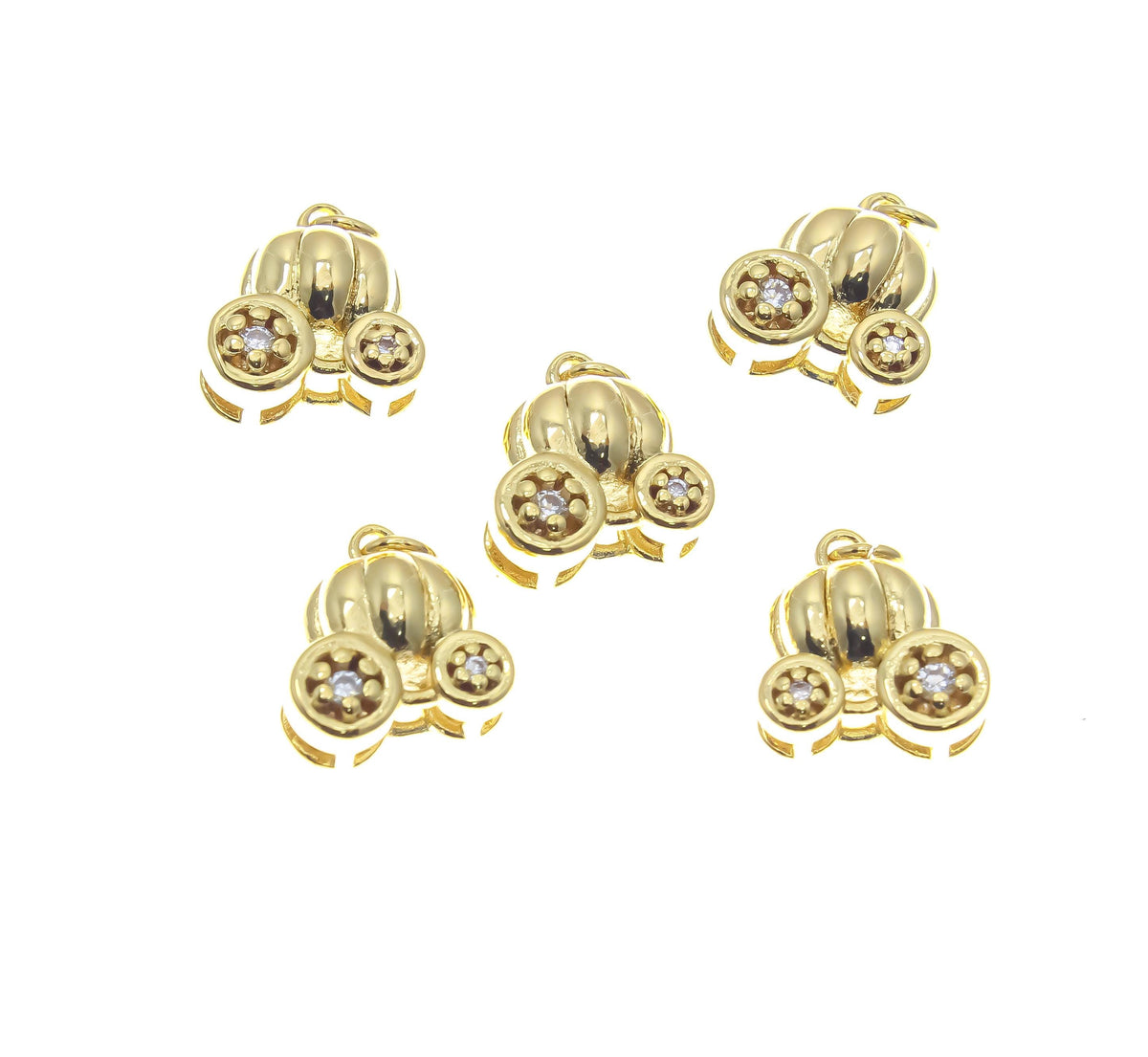 18k Gold Pumpkin Carriage Charm, CZ Princess Carriage, Pumpkin Carriage, Romantic Charm, DIY Jewelery, CPG2252