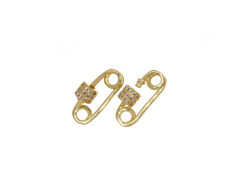 Safety Pin Clasp With Screw For Jewelry Making,Gold Or Silver Safety Pin Clasp,CZ Safety Pin Charm,Pave Safety Pin Clasp,CLG-CLS162