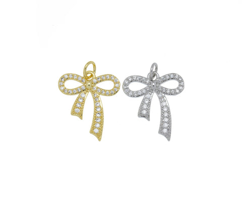 Ribbon Bow Tie Pave CZ Charm,Minimalist Ribbon Bow Tie Charm,Timeless Bow Tie Charm For Jewelry,CPG662,CPS662