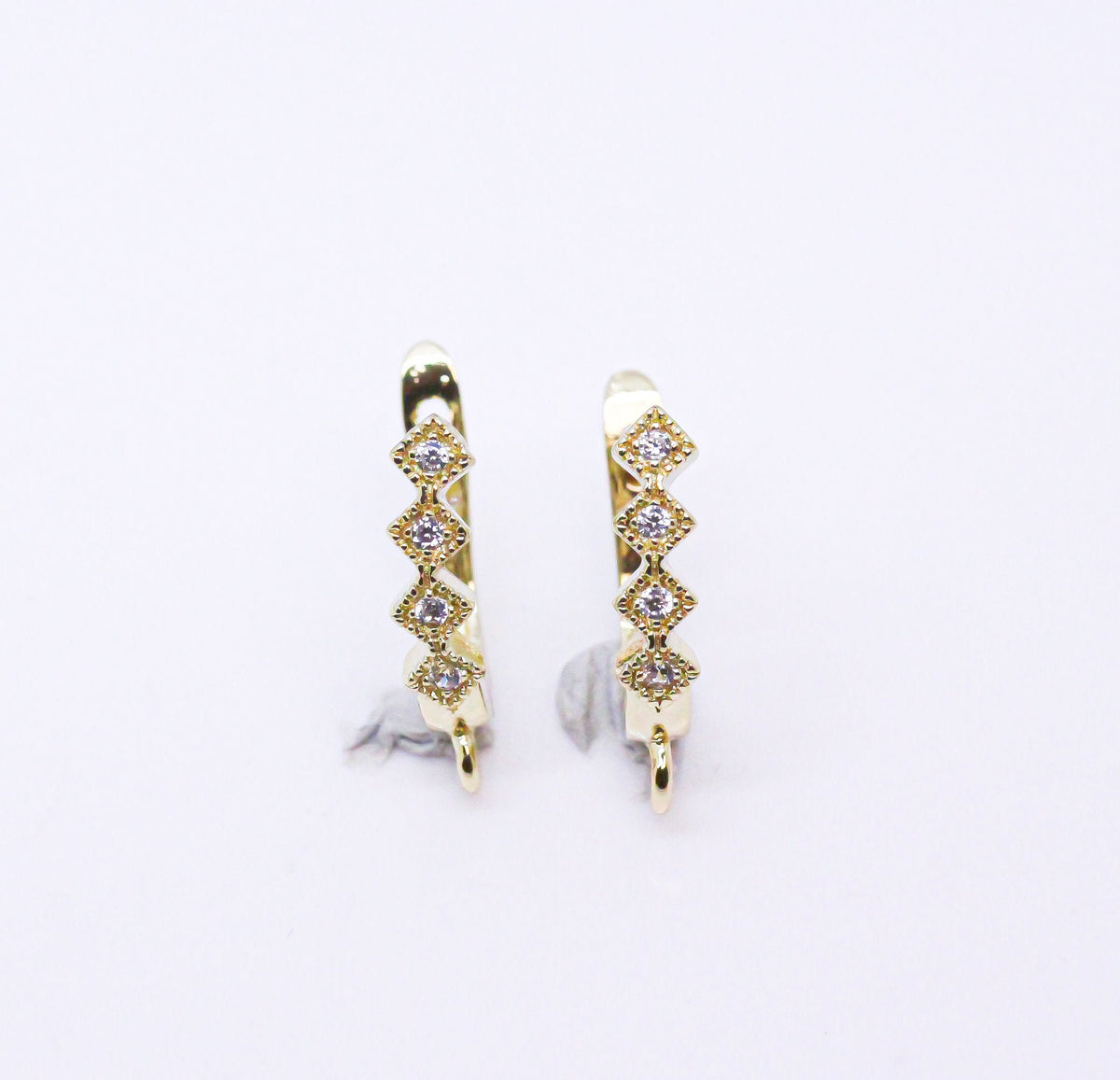 Gold Daisy Diamond cz Huggies, 14mm, Gold CZ Leverback huggies, ring to attach any charms, 1 pair or 10 pairs, WHOLESALE