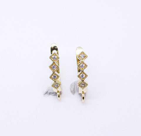 Gold Daisy Diamond cz Huggies, 14mm, Gold CZ Leverback huggies, ring to attach any charms, 1 pair or 10 pairs, WHOLESALE