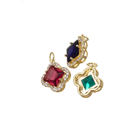 Gold Four Leaf Flower Charm With CZ,CZ Gold Four Leaf Clover Charm,Clover Charm For Jewelry Making,CPG814