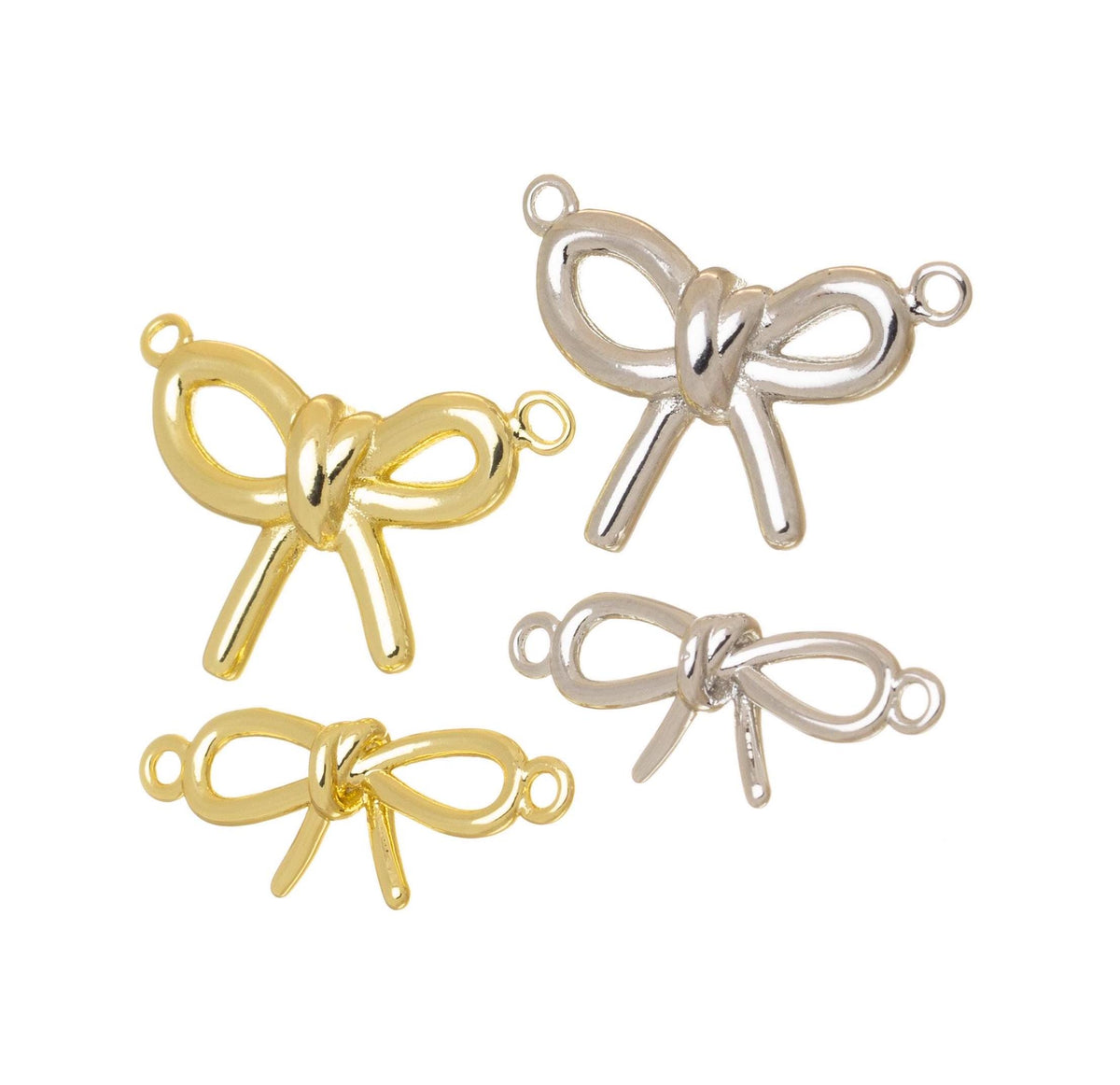 Gold Or Silver Ribbon Bow Tie Connector Charm,Gold Bow Tie Connector Charm,Bow Tie Ribbon  For Jewelry Making,CNG122-CNS122-CNG125-CNS125