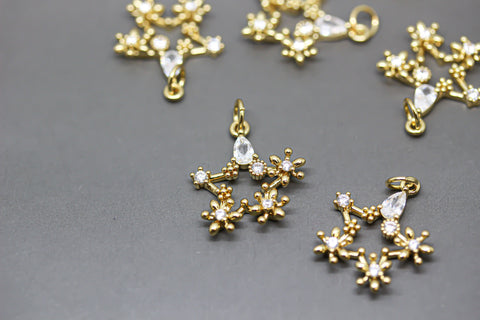 Gold or Silver Fancy Open Star Pendant, 12x20mm celestial star charm, Delivate cz star charm, 1 pc or 10 pcs, WHOLESALE,CPG232,CPS232