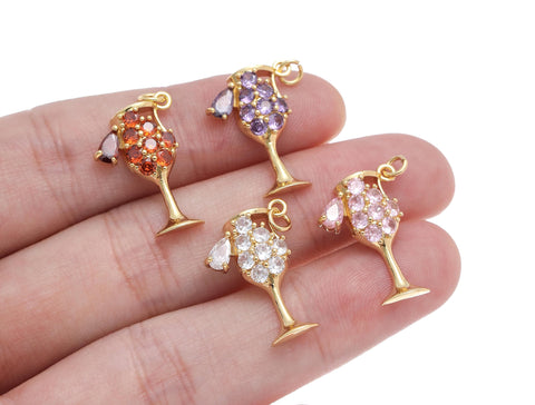 Gold Party Drink Cocktail Glass Charm,Champagne Crystal Glass Cup Charm,Dainty Gold Cocktail Glass Charm,Wine Glass Charm,CPG1454