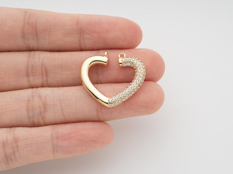 Open Heart Connector Charm, CZ paved heart connector, Gold Heart Connector pendant, CNG625