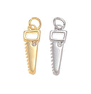 Gold And Silver Wood Cutting Saw Charm With CZ,Permanent Jewelry Making saw Charm,Wood Saw Charm For Jewelry Making,CPG-CPS1465