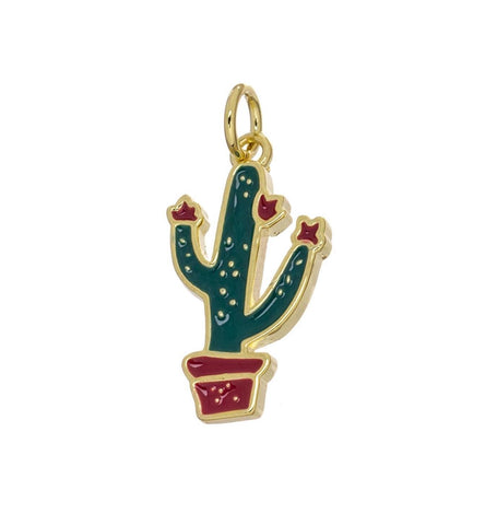 Cactus Desert Tree Charm In Planter,Cactus Tree Charm With Green And Red Enamel,Cactus Desert Tree Charm,Succulent Plant Lover Gift,CPG2483