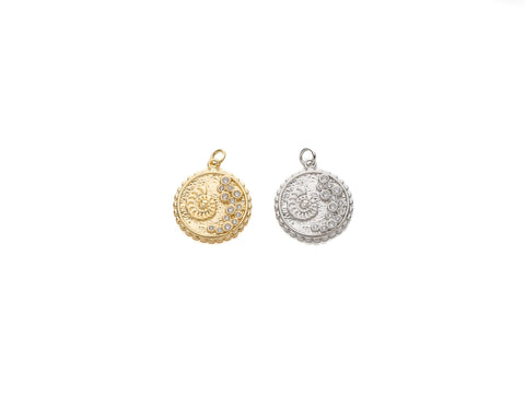 Gold or Silver Coin Charms 18K Gold Plated Conch Shell, Spiral Shell Medallion, Beach Charm for Bracelet or Necklace, CPG1116, CPS1116