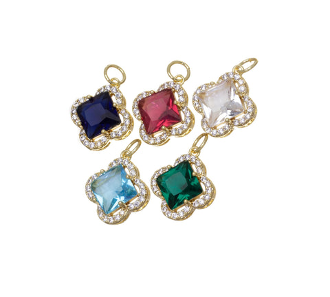 Gold Four Leaf Flower Charm With CZ,CZ Gold Four Leaf Clover Charm,Clover Charm For Jewelry Making,CPG814