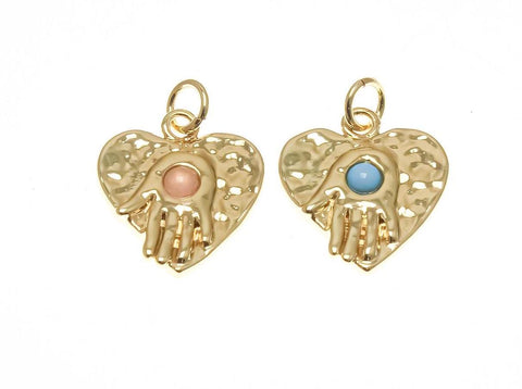 18k Gold Plated Hamsa Charm With Blue or Pink stone, Hamsa Amulet Charm For Necklace And Bracelet, Hamsa Protection Pendant, CPG1365BP