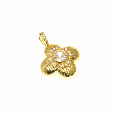 18k Gold Four Leaf Flower Charm CZ,  Super Sparkly Clover Charm, Four Leaf Clover Charm, Textured Gold, CZ Stone Flower Charm, CPG1661