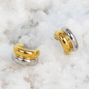 Two‑Tone Gold and Silver Stainless Steel Hoop Stud Earrings, ERG552