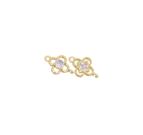 Gold 4 Leaf Flower Connector Charm,CZ Four Leaf Clover Connector Charm,Four Leaf Flower Connector For Bracelet And Earrings,CNG145-CNG146
