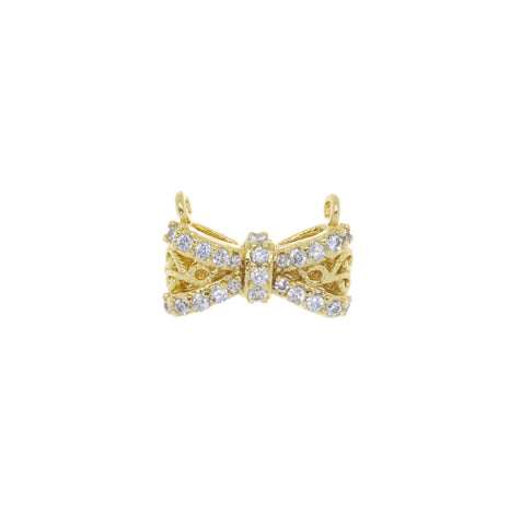 Bow Tie Necklace Connector Charm,Gold Bow Tie CZ Connector Charm,Pave Bow Tie  For Jewelry Making,CNG020