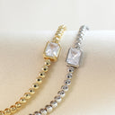 Center Rectangle Cubic Zirconia Tennis Style Bracelet, BRG-BRS098