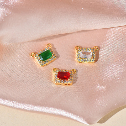 Gold Connector Charm For Necklace, CZ Connector Charm With Radiant Cut Stone In The Middle, CNG003-CNS003