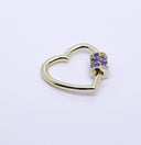 Gold Amethyst Heart CZ Screw on Clasp, Carabiner Lock