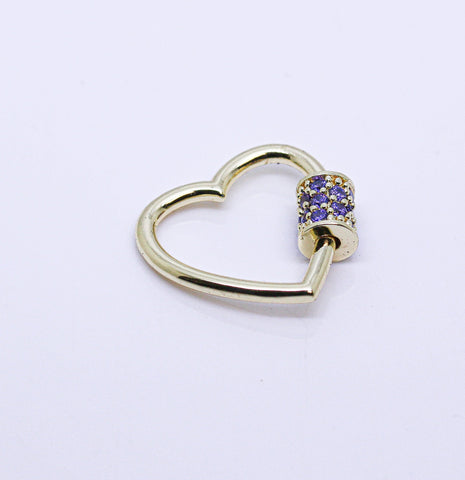 Gold Amethyst Heart CZ Screw on Clasp, Carabiner Lock, 1pc or 10 pcs, WHOLESALE