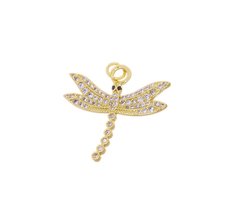 Dragonfly Charm For Necklace,Gold Dragonfly Charm,CZ Dragonfly Charm For Jewelry Making,CZ Gold Insect Charm,Charm For Insect Lovers,CPG2337