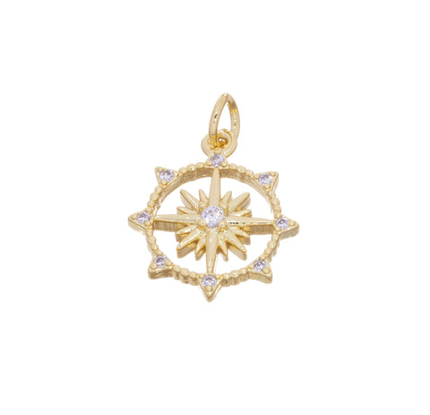 Gold Starburst CZ Charm,Starburst Charm With CZ,CZ Gold Star Charm,Small Star Charm For Necklace Or Earrings,CPG2522