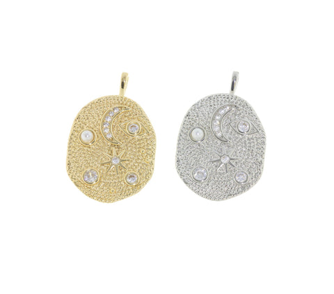 Star Moon Crescent Charm,Gold Star And Moon Pendant,CZ Moon Star End Eye Charm ,1 pc,5pcs or 10 pcs,WHOLESALE,CPG636-CPS636