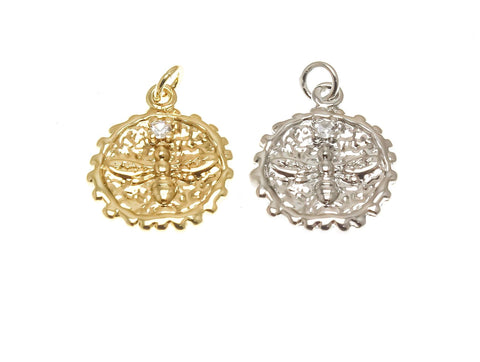 18k Gold or Silver Honey Bee or CZ Bee Pendant, Queen Bee Charm, Fertility and Prosperity Insect Charm, CPG1363,CPS1363