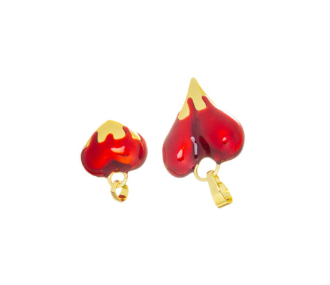 Puff Heart Charm For Valentine's Day,Shiny Puff Red Heart Charm For Jewelry Making,Gold And Red Valentine's Day Heart Charm ,CPG1737-1738