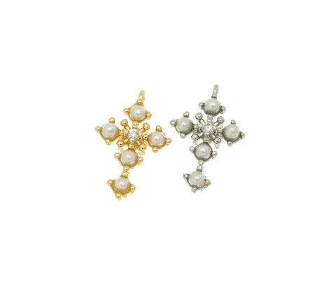 Pearl Gold Or Silver Cross Charm,Pave CZ Pearl Cross Pendant,Religious Pearl Jewelry,Cross For Charm Bracelet,CPG068,CPS068