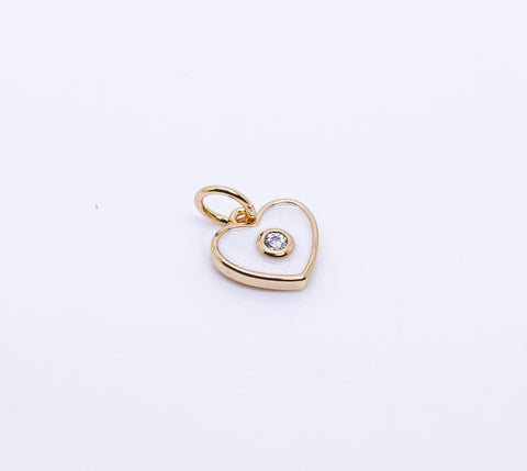 Gold Enamel Hearts with cz stone charm, Red, Navy blue, Turquoise Blue, White, 1pc, 10 pcs, 50 pcs, WHOLESALE,CPG146