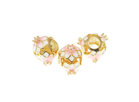 18k Gold and Pink Delicate Flower Spacer Bead With CZ, Spacer Bead For Bracelet Or Necklace, Pave Bead Spacer For Jewelry, SPG103