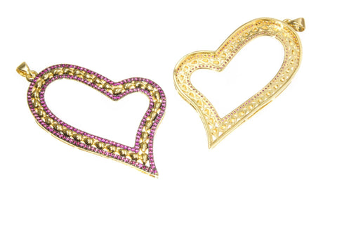 Large Pave 18k Gold Heart Charm, CZ Heart Charm, Cut Out  Heart Charm For Jewelry,Gold Heart Charm For Necklace, 4 Diff colors CPG2504