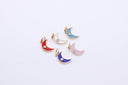 Gold Enamel Moon with cz, Red, White, Turquoise blue, Navy blue, Pastel Pink,CPG171