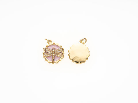 Dragonfly Gold Charm,Enamel Dragonfly Dainty Charms,Dragonfly Disc Charm,CPG306