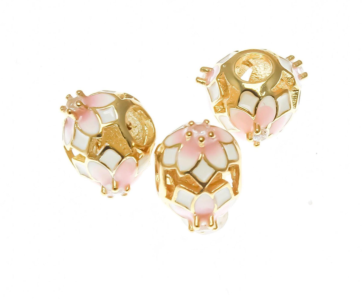 18k Gold and Pink Delicate Flower Spacer Bead With CZ, Spacer Bead For Bracelet Or Necklace, Pave Bead Spacer For Jewelry, SPG103