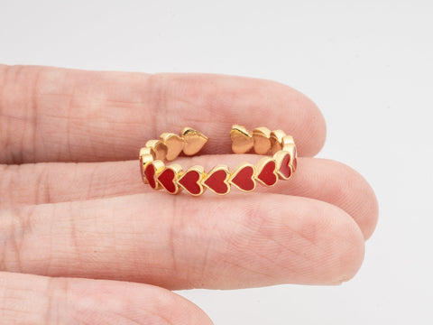 Colorful Gold Enamel Heart Ring, adjustable heart ring, friendship rings, stackable ring, minimalist, ring for layering, RGG001