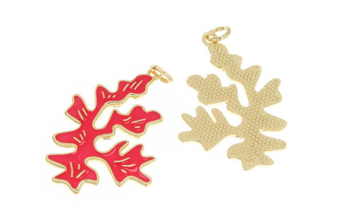 18k Gold Small Branch Ocean Coral Charm, Hot Pink Coral Branch Charm For Necklace And Earrings, Marine Lovers, Ocean Lover, CPG2556