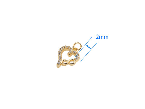 Gold cz infinity Heart Charm, infinity cz heart pendant, cz infinity pendant, heart infinity charm, cz heart charm, CPG1023
