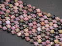 Watermelon Tourmaline Star Cut Disc Beads, 10mm disc, Natural Flower Amazonite beads, Flower Amazonite Stone, Full Strand, DS011