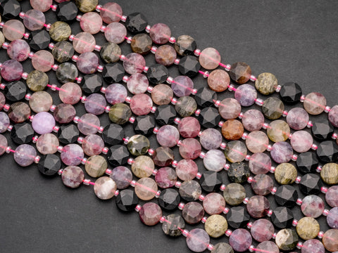 Watermelon Tourmaline Star Cut Disc Beads, 10mm disc, Natural Flower Amazonite beads, Flower Amazonite Stone, Full Strand, DS011