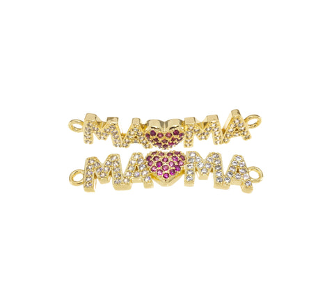 MAMA Heart Charm Connector For Bracelet,Gold Mama Word Monogram Connector Charm,Mother’s Day Gift,Mama Heart Pave CZ Monogram,CNG043