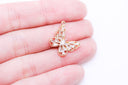 Gold Butterfly cz Baguette set, 16x13mm, Sideway Pendant, gold butterfly pendant, CPG093,CPS093